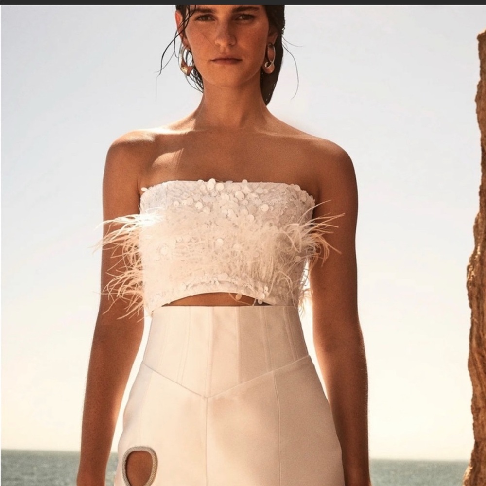 Eliyah The Label Sequin and Feather Strapless Top